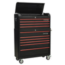 Sealey Premier&trade; Retro Style Wide Topchest & Rollcab Combination 10 Drawer - Black with Red Anodised Drawer Pulls AP41COMBOBR