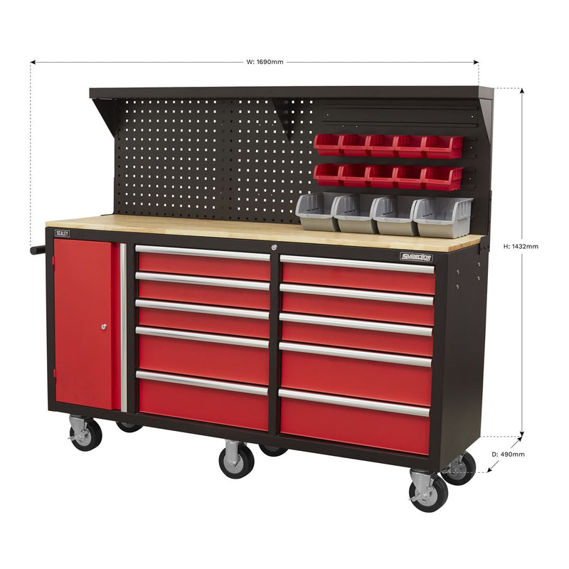 Mobile Workstation 10 Drawer with Backboard