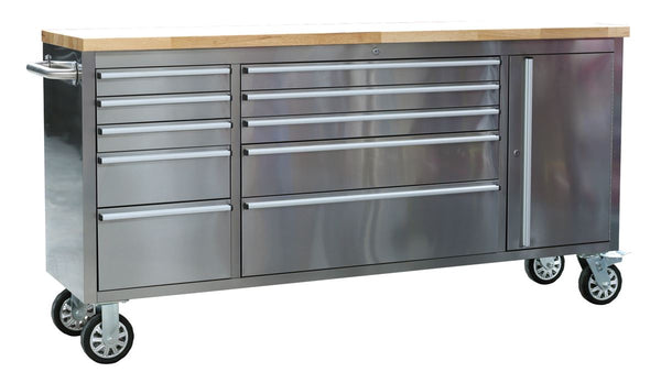 Mobile Stainless Steel Tool Cabinet 10 Drawer & Cupboard