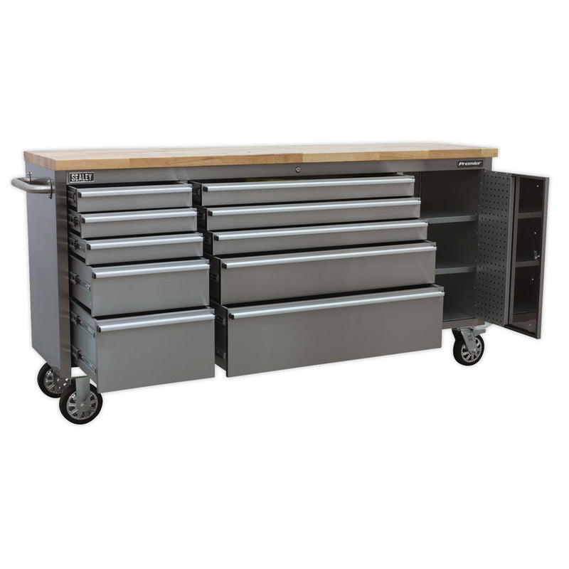 Mobile Stainless Steel Tool Cabinet 10 Drawer & Cupboard