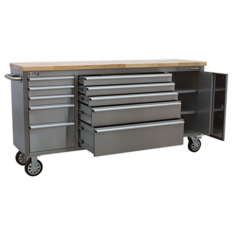 Mobile Stainless Steel Tool Cabinet 10 Drawer & Cupboard