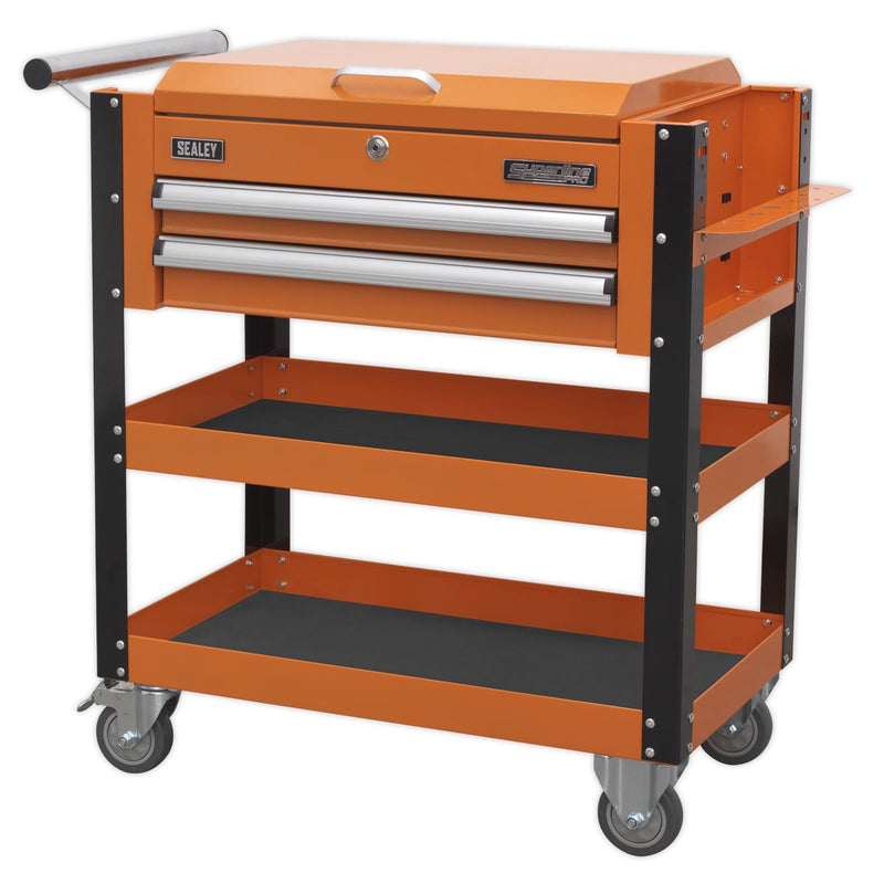 Heavy-Duty Mobile Tool & Parts Trolley 2 Drawers & Lockable Top - Orange