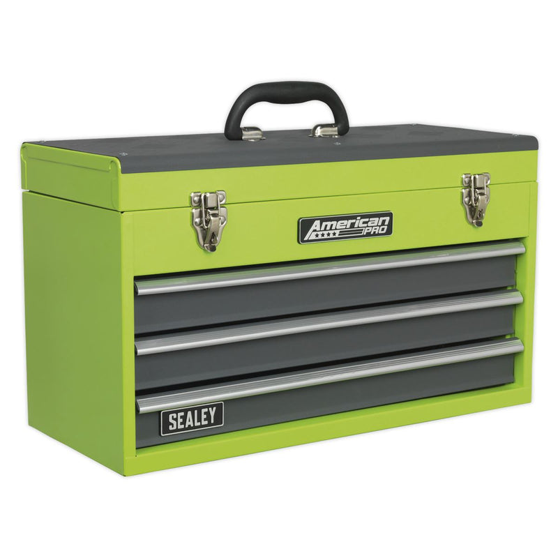 Tool Chest 3 Drawer Portable with Ball-Bearing Slides - Green/Grey