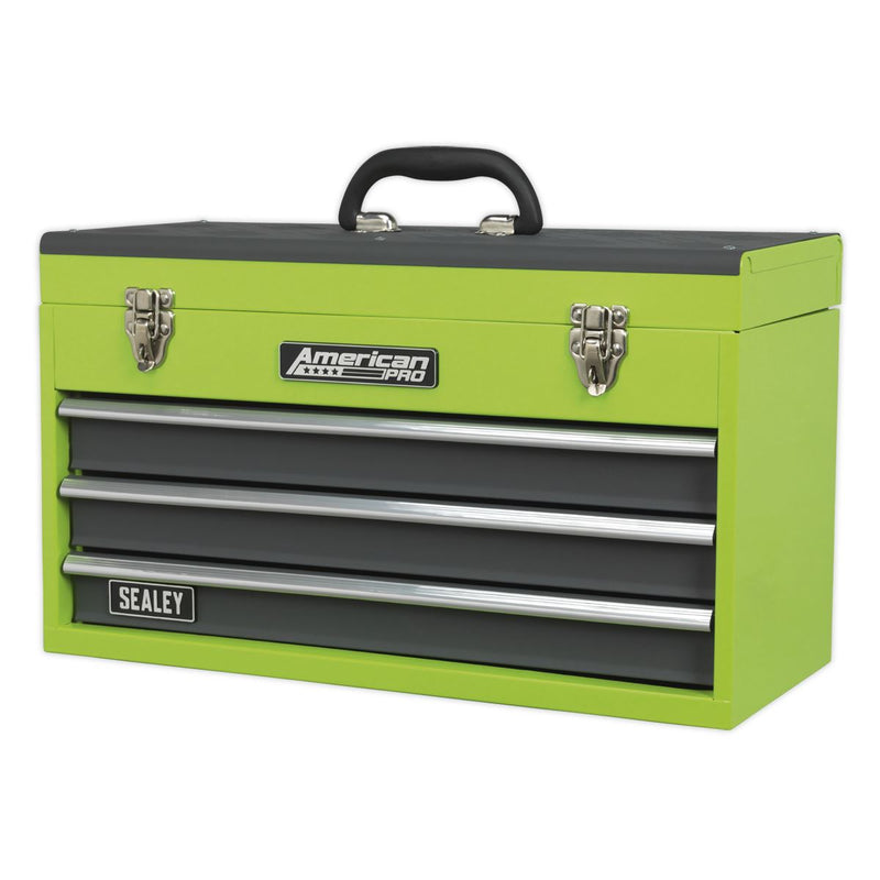 Tool Chest 3 Drawer Portable with Ball-Bearing Slides - Green/Grey