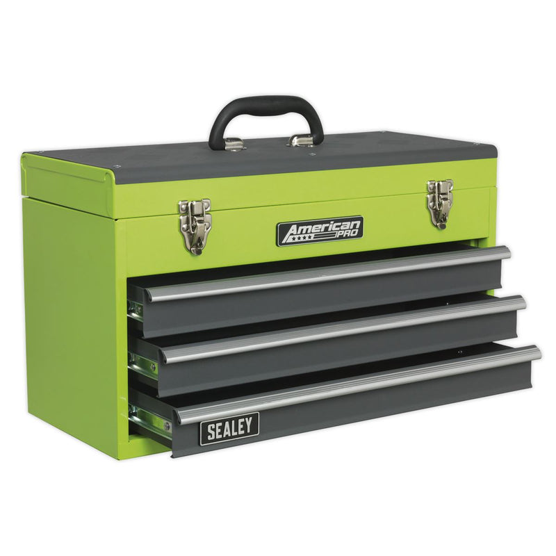 Tool Chest 3 Drawer Portable with Ball-Bearing Slides - Green/Grey