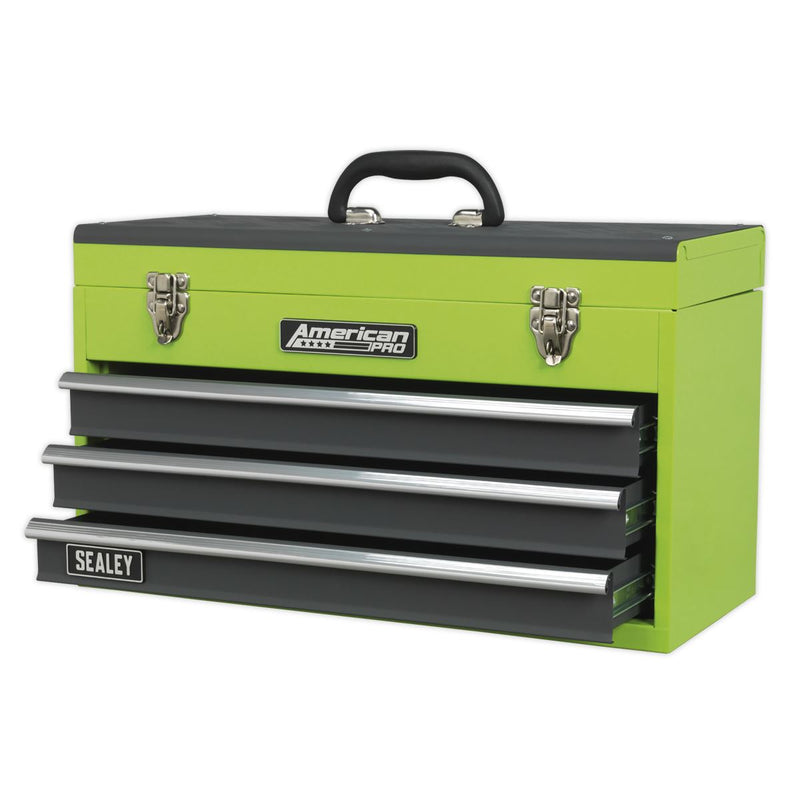 Tool Chest 3 Drawer Portable with Ball-Bearing Slides - Green/Grey