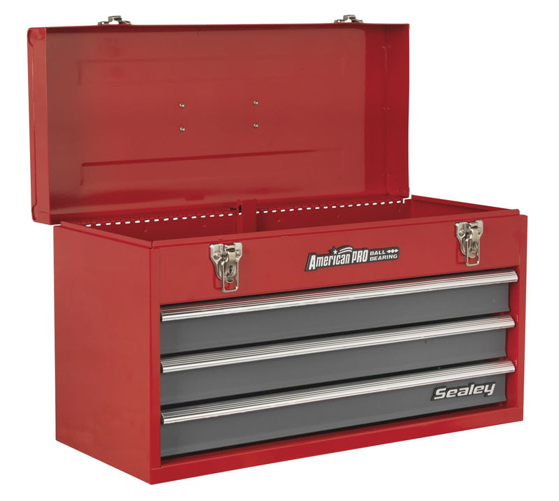 Tool Chest 3 Drawer Portable with Ball-Bearing Slides - Red/Grey