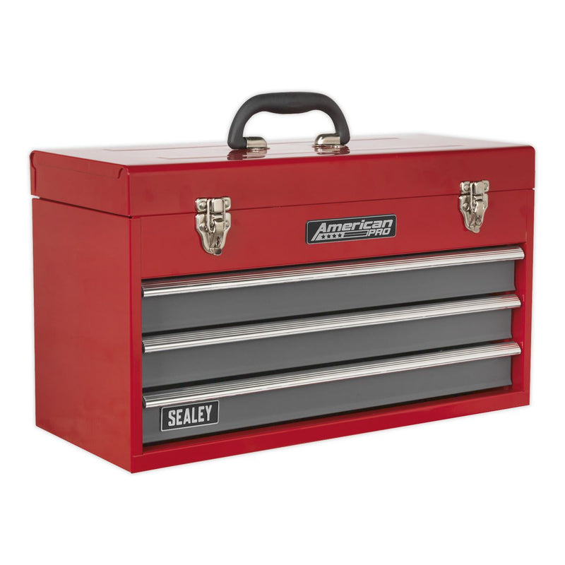 Tool Chest 3 Drawer Portable with Ball-Bearing Slides - Red/Grey