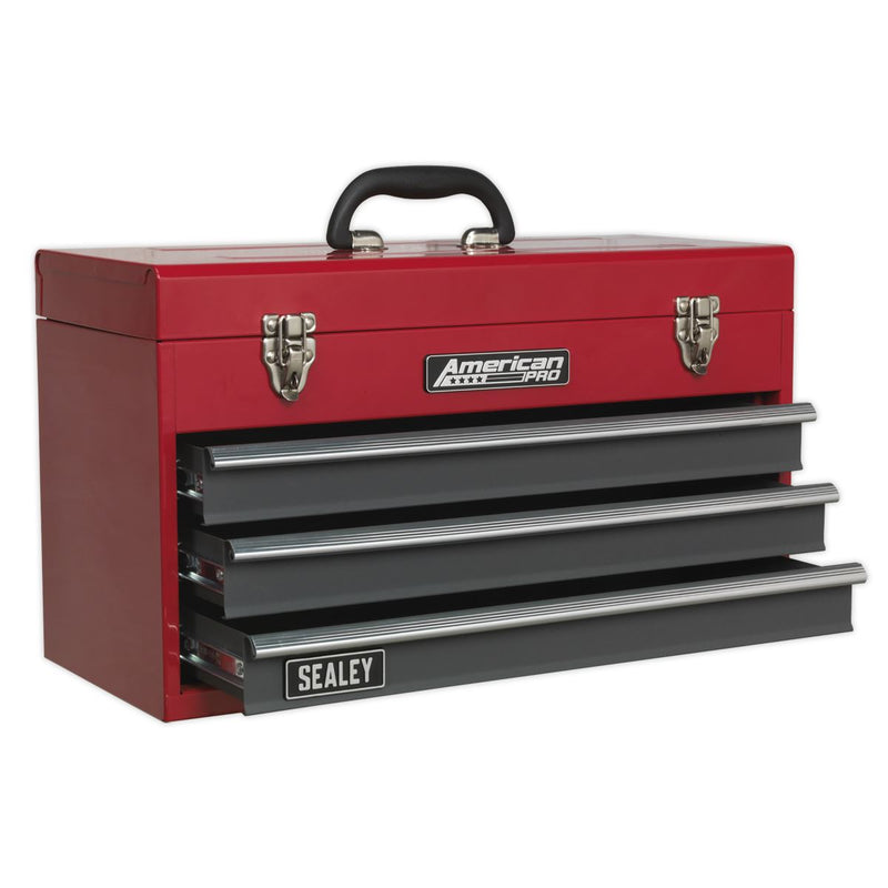 Tool Chest 3 Drawer Portable with Ball-Bearing Slides - Red/Grey