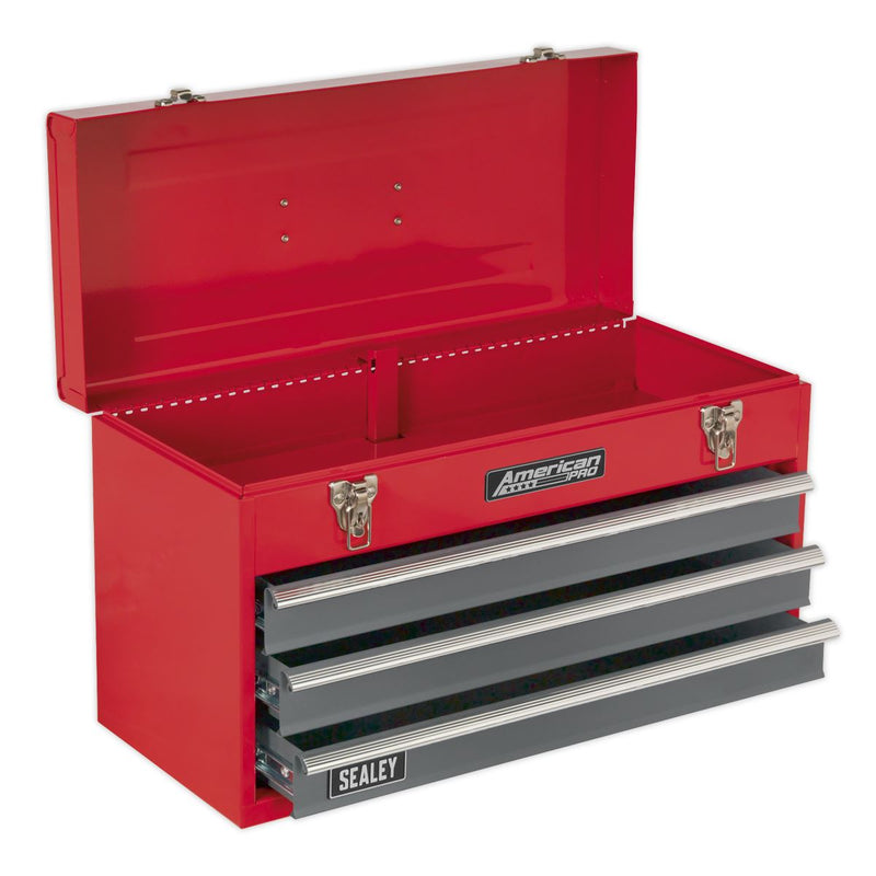 Tool Chest 3 Drawer Portable with Ball-Bearing Slides - Red/Grey