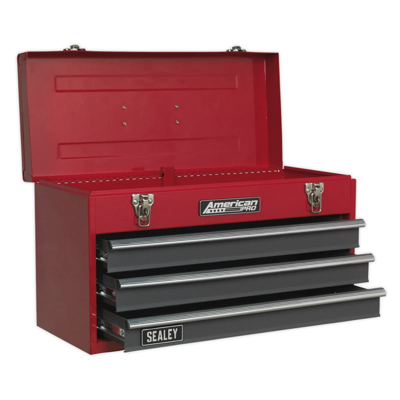 Tool Chest 3 Drawer Portable with Ball-Bearing Slides - Red/Grey