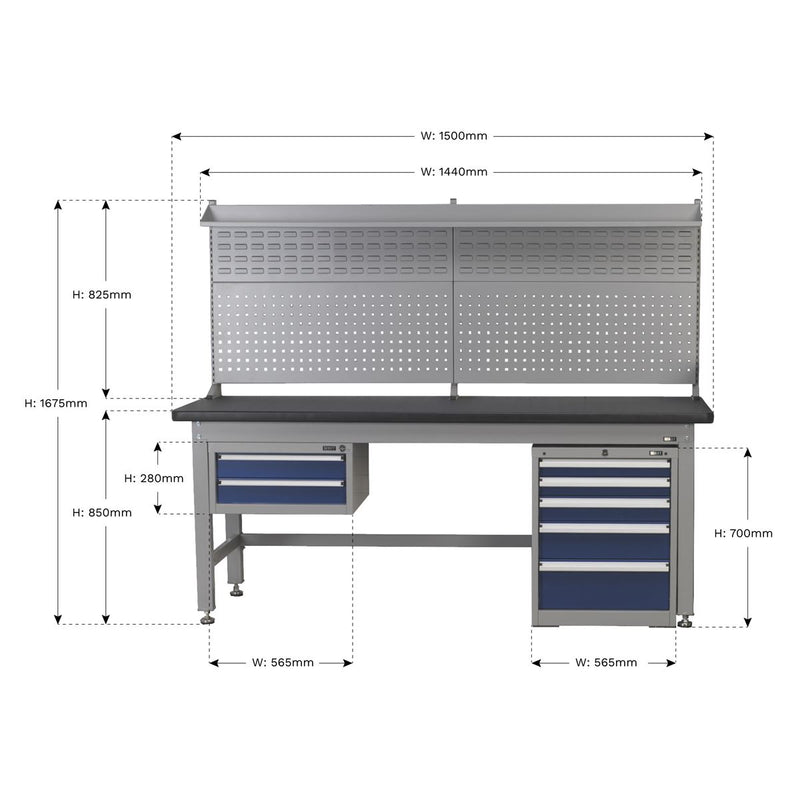 1.5m Complete Industrial Workstation & Cabinet Combo