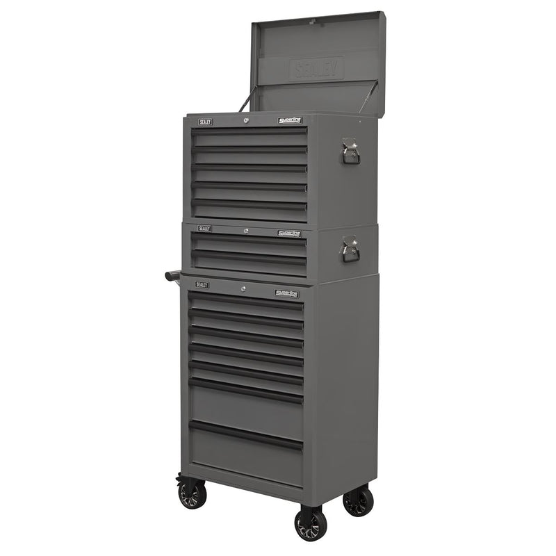 Sealey Superline PRO&reg; Topchest, Mid-Box Tool Chest & Rollcab Combination 14 Drawer - Grey APSTACKTGR