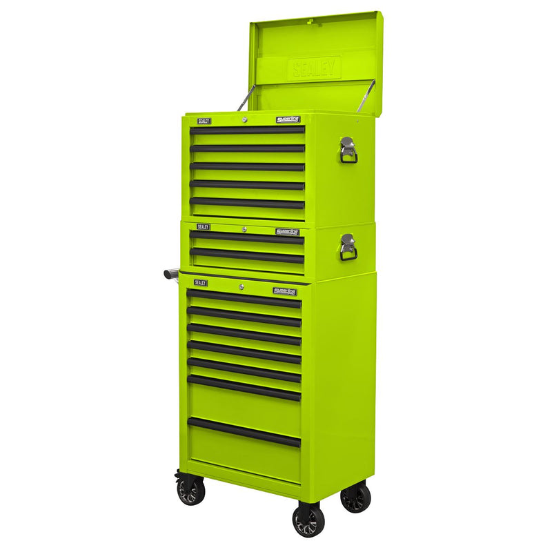 Sealey Superline PRO&reg; Topchest, Mid-Box Tool Chest & Rollcab Combination 14 Drawer - Green APSTACKTHV