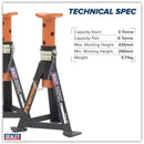 Sealey Premier Axle Stands (Pair) 3 Tonne Capacity per Stand - Orange AS3O