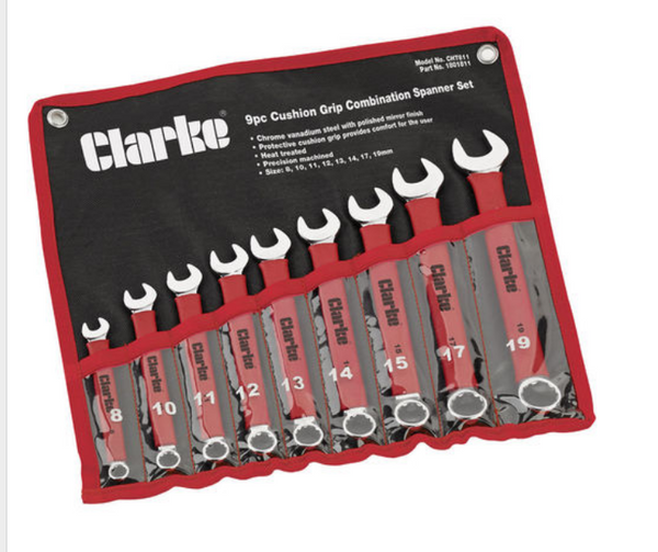 CLARKE SPANNER SET 9PC COMBINATION SOFT GRIP METRIC WRENCH RING 8-19MM CHT811