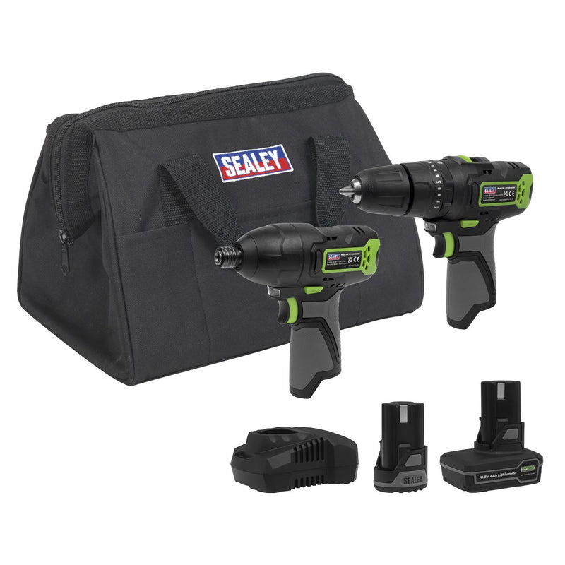 Sealey 2 x SV10.8 Series Cordless Combi Drill & Impact Driver Kit 10.8V - 2 Batteries CP108VCOMBO3