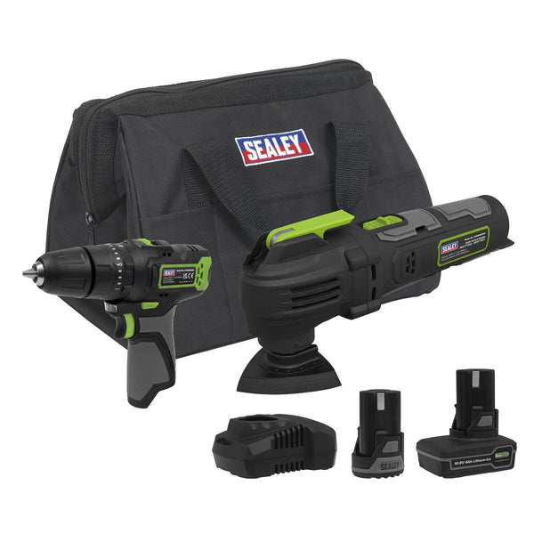 Sealey 2 x SV10.8 Series Cordless Combi Drill & Multi-Tool Kit 10.8V - 2 Batteries CP108VCOMBO5