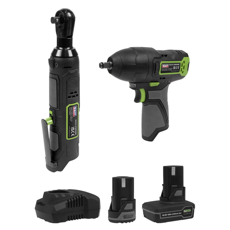 Sealey 2 x SV10.8 Series Cordless Impact Wrench & Ratchet Wrench Kit 10.8V - 2 Batteries CP108VCOMBO6