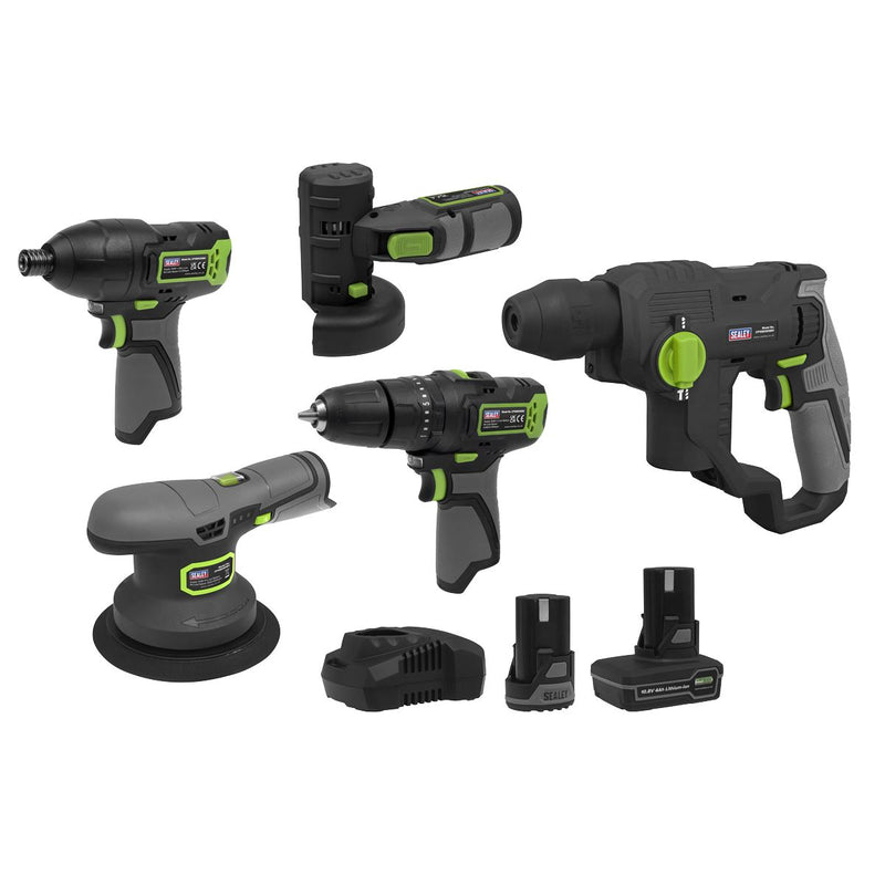 Sealey 5 x SV10.8 Series Cordless Combo Kit 10.8V - 2 Batteries CP108VCOMBO7