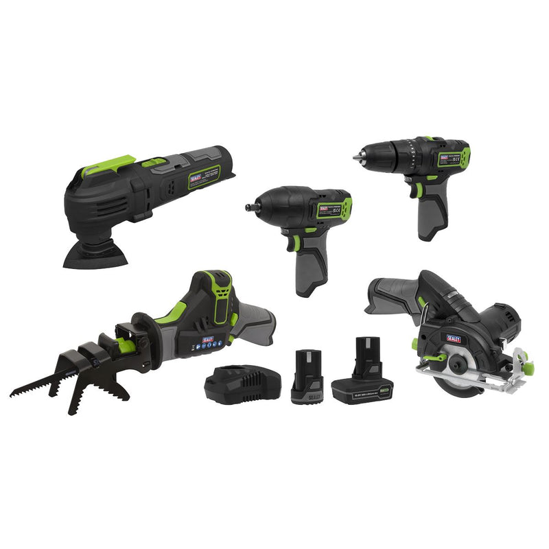 Sealey 5 x SV10.8 Series Cordless Combo Kit 10.8V - 2 Batteries CP108VCOMBO8