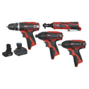 Sealey 4 x SV12 Series Cordless Power Tool Kit 12V - 2 Batteries CP1200COMBO
