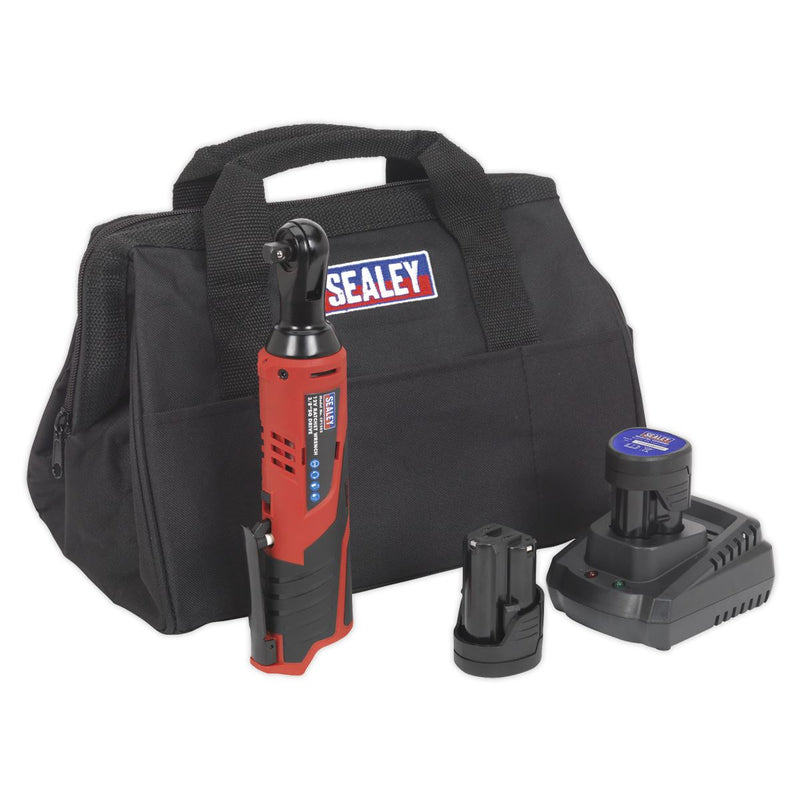 Sealey SV12 Series 3/8"Sq Drive Cordless Ratchet Wrench Kit 12V 1.5Ah - 2 Batteries CP1202KIT