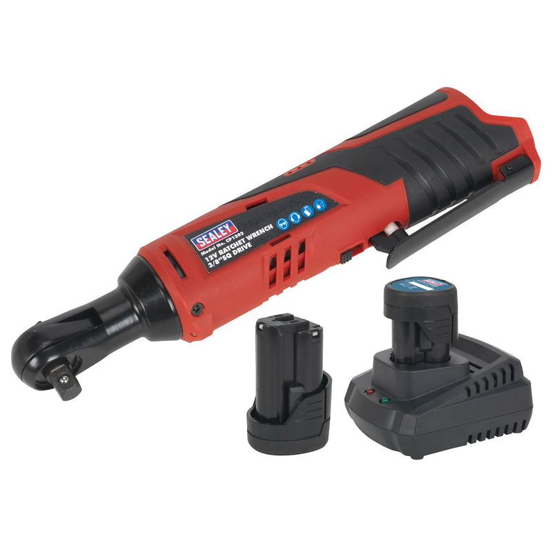 Sealey SV12 Series 3/8"Sq Drive Cordless Ratchet Wrench Kit 12V 1.5Ah - 2 Batteries CP1202KIT