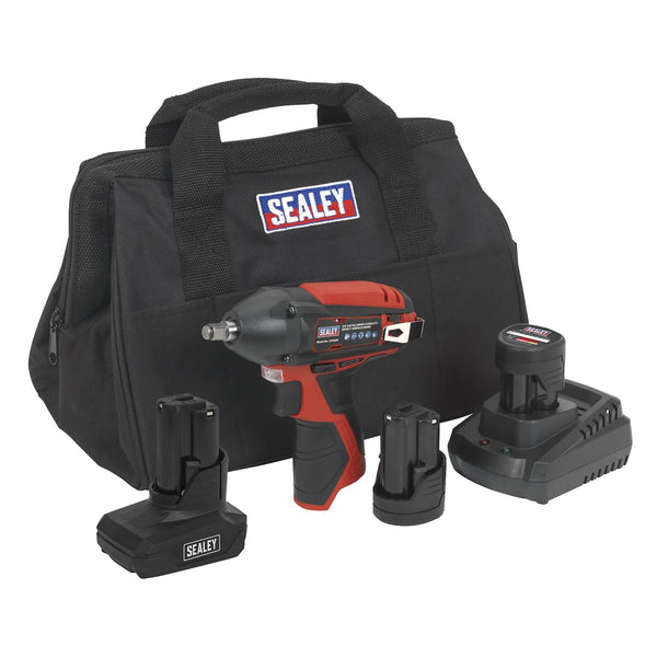 Sealey Impact Wrench Kit 3/8"Sq Drive 12V Lithium-ion - 3 Batteries CP1204KITB