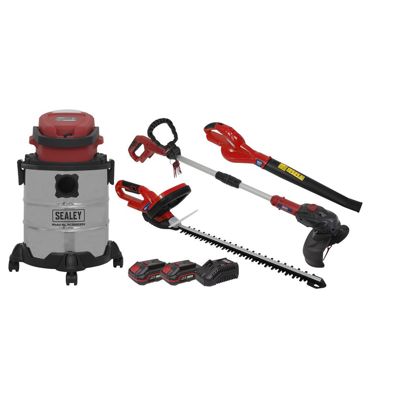 Sealey 4 x SV20 Series Cordless Garden Power Tool Combo Kit 20V - 2 Batteries CP20VCOMBO3