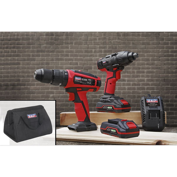 2 x 20V SV20 Series Cordless �13mm Combi Drill & 1/4"Hex Drive Impact Driver Combo Kit