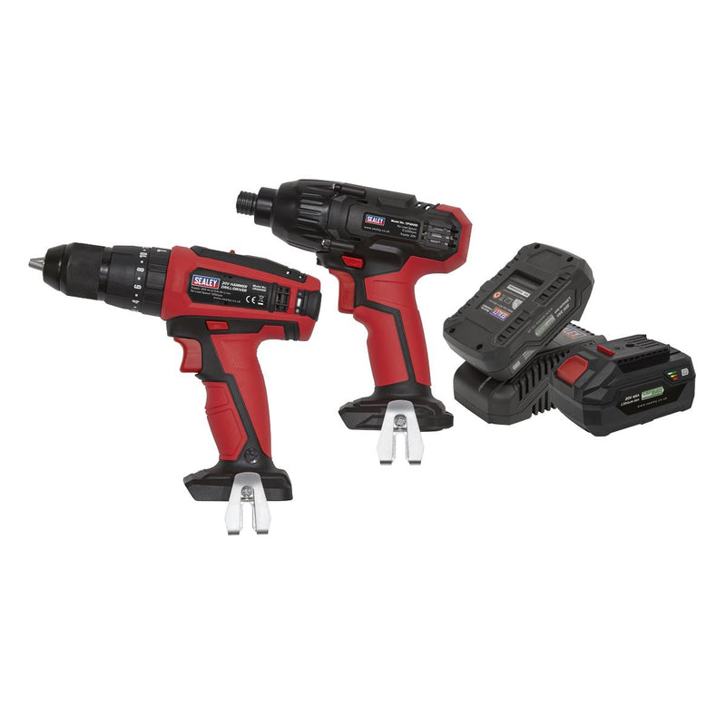 2 x 20V SV20 Series Cordless �13mm Combi Drill & 1/4"Hex Drive Impact Driver Combo Kit