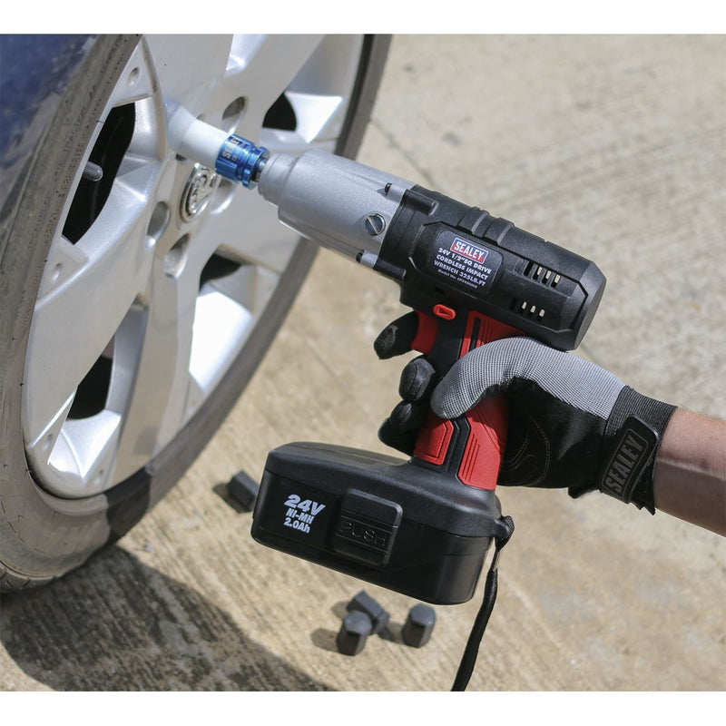 Cordless Impact Wrench 24V 2Ah Ni-MH 1/2"Sq Drive 441Nm