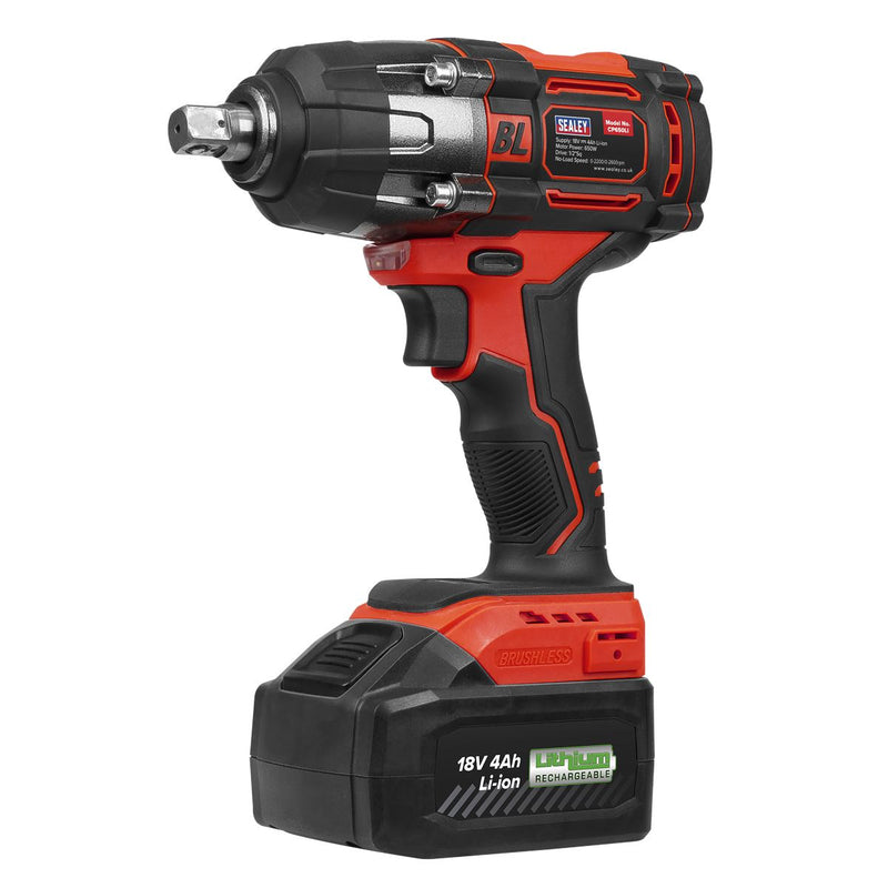 Sealey 1/2"Sq Drive Cordless Brushless Impact Wrench 18V 4Ah CP650LI