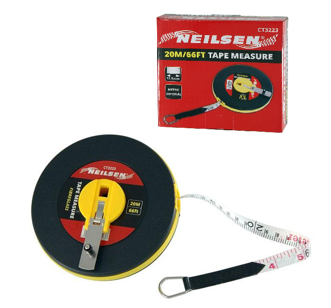 TAPE MEASURE SURVEYORS IMPERIAL METRIC 20M 66FT LONG OPEN REEL FIBREGLASS CT3223