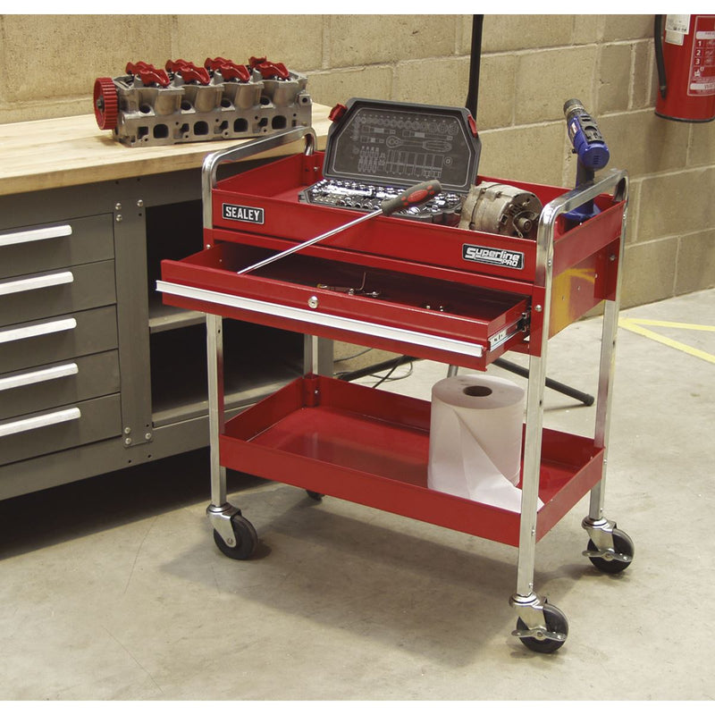 Trolley 2-Level Heavy-Duty with Lockable Drawer