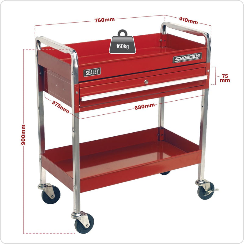 Trolley 2-Level Heavy-Duty with Lockable Drawer