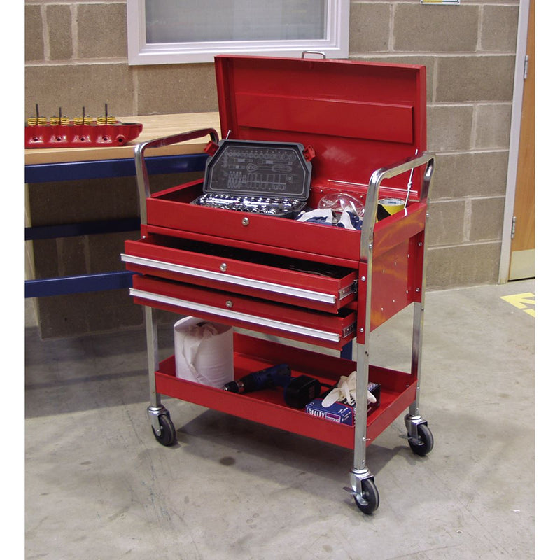 Trolley 2-Level Heavy-Duty with Lockable Top & 2 Drawers