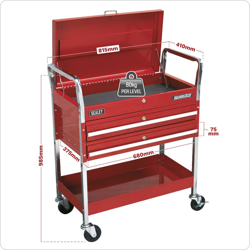 Trolley 2-Level Heavy-Duty with Lockable Top & 2 Drawers