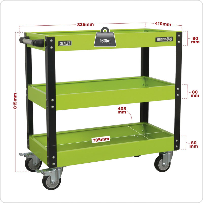 Workshop Trolley 3-Level Heavy-Duty - Hi-Vis Green