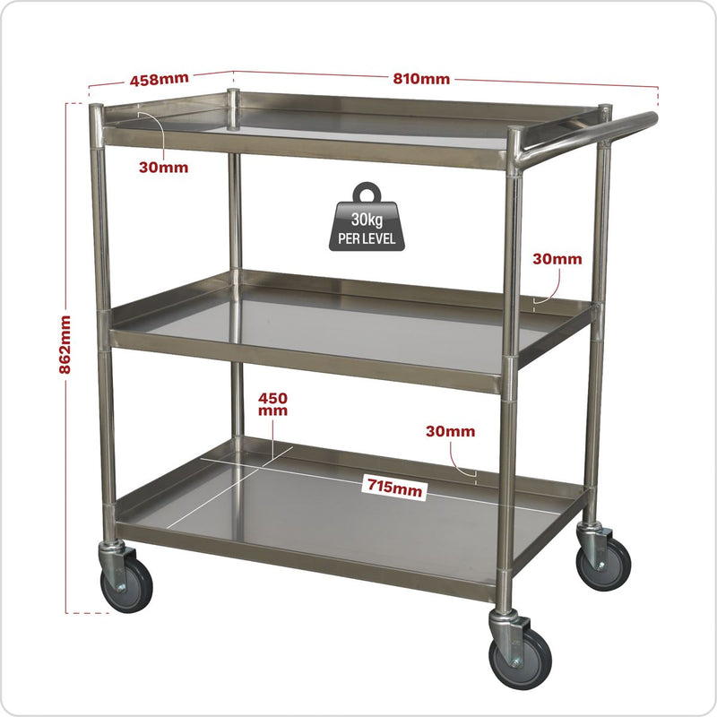 Workshop Trolley 3-Level Stainless Steel