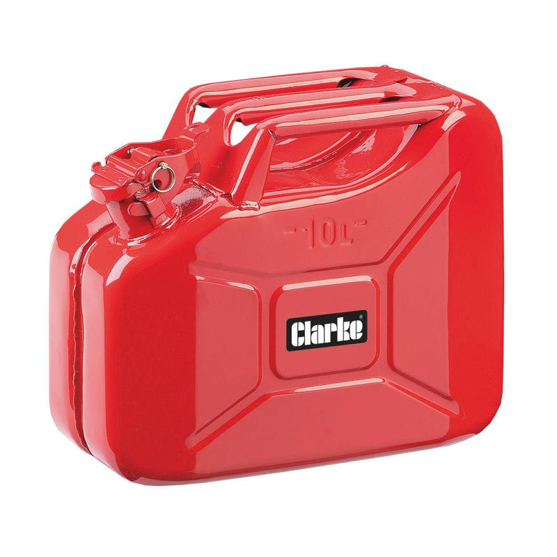 CLARKE FUEL JERRY CAN RED 10 LITRE METAL PETROL DIESEL 10L CONTAINER JC10LS