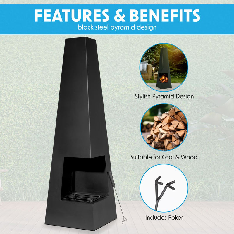 Sealey Dellonda Chiminea, Wood Burner, Heater for Outdoors W45cm x H150cm - Black Steel DG105