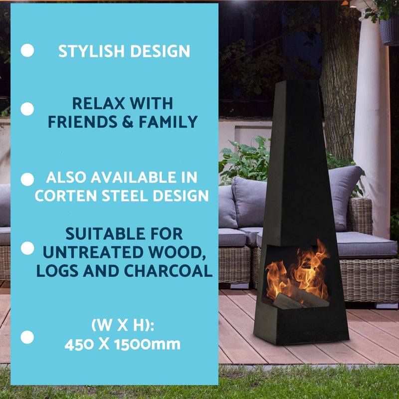 Sealey Dellonda Chiminea, Wood Burner, Heater for Outdoors W45cm x H150cm - Black Steel DG105