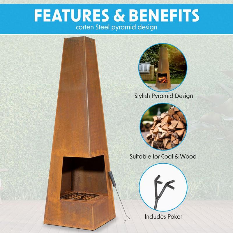 Sealey Dellonda Chiminea, Wood Burner, Heater for Outdoors W45cm x H150cm, Corten Steel DG106