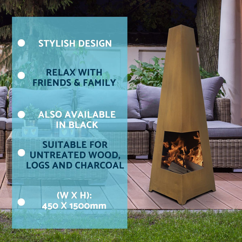 Sealey Dellonda Chiminea, Wood Burner, Heater for Outdoors W45cm x H150cm, Corten Steel DG106