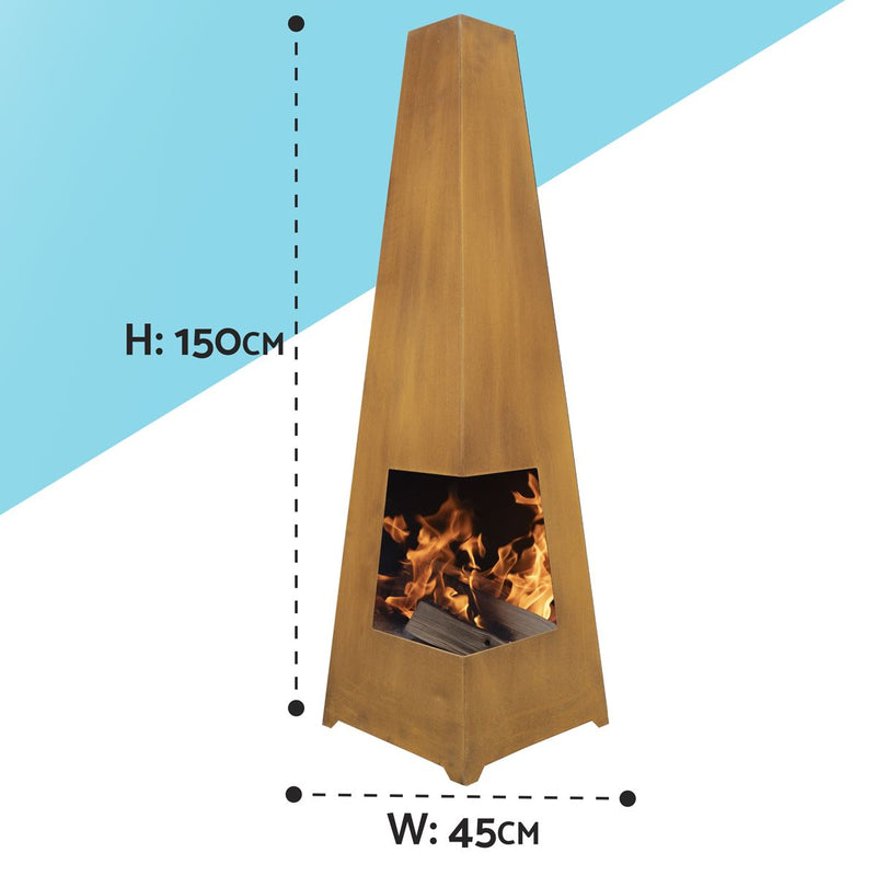 Sealey Dellonda Chiminea, Wood Burner, Heater for Outdoors W45cm x H150cm, Corten Steel DG106