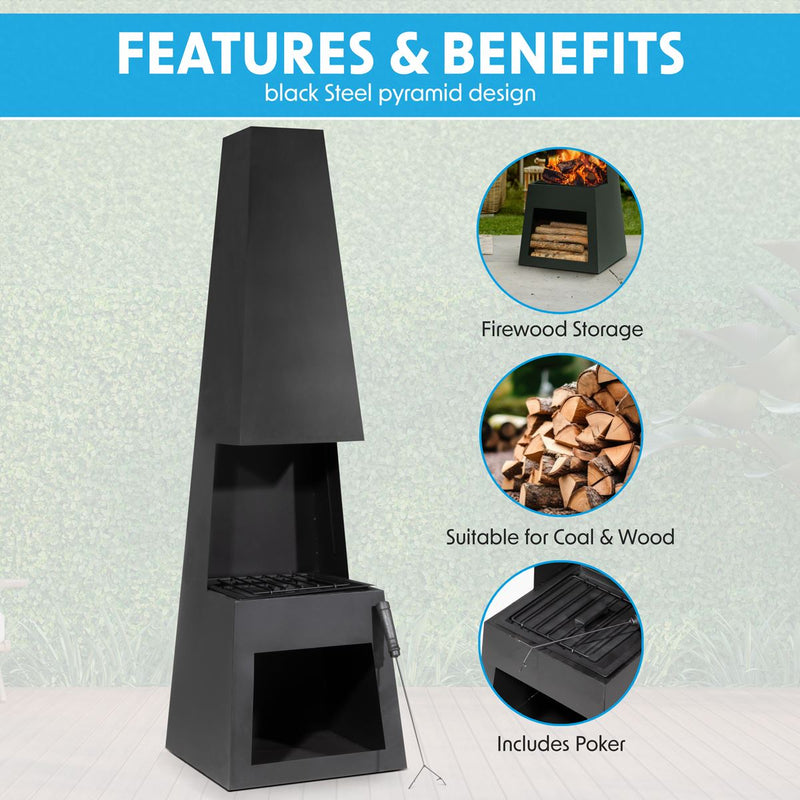 Sealey Dellonda Outdoor Chiminea Fireplace Fire Pit Heater Firewood Storage Black Steel DG107