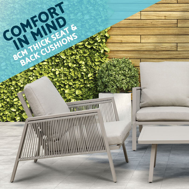 Sealey Dellonda Fusion Aluminium Outdoor Sofa, Arm Chairs & Coffee Table Set 4pc DG56