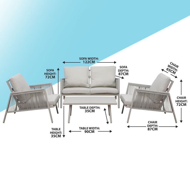 Sealey Dellonda Fusion Aluminium Outdoor Sofa, Arm Chairs & Coffee Table Set 4pc DG56